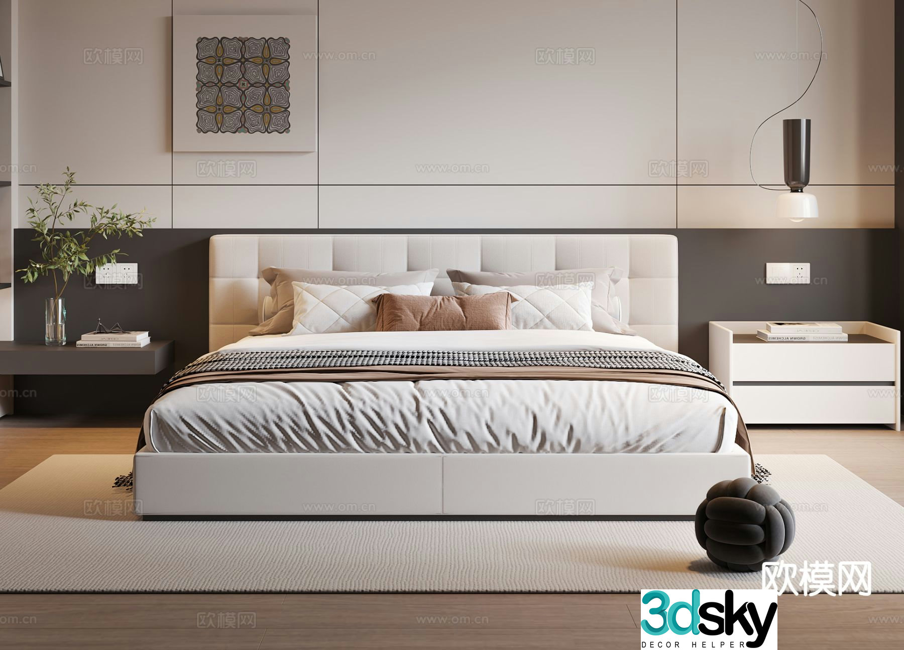 Modern double bed 3d model