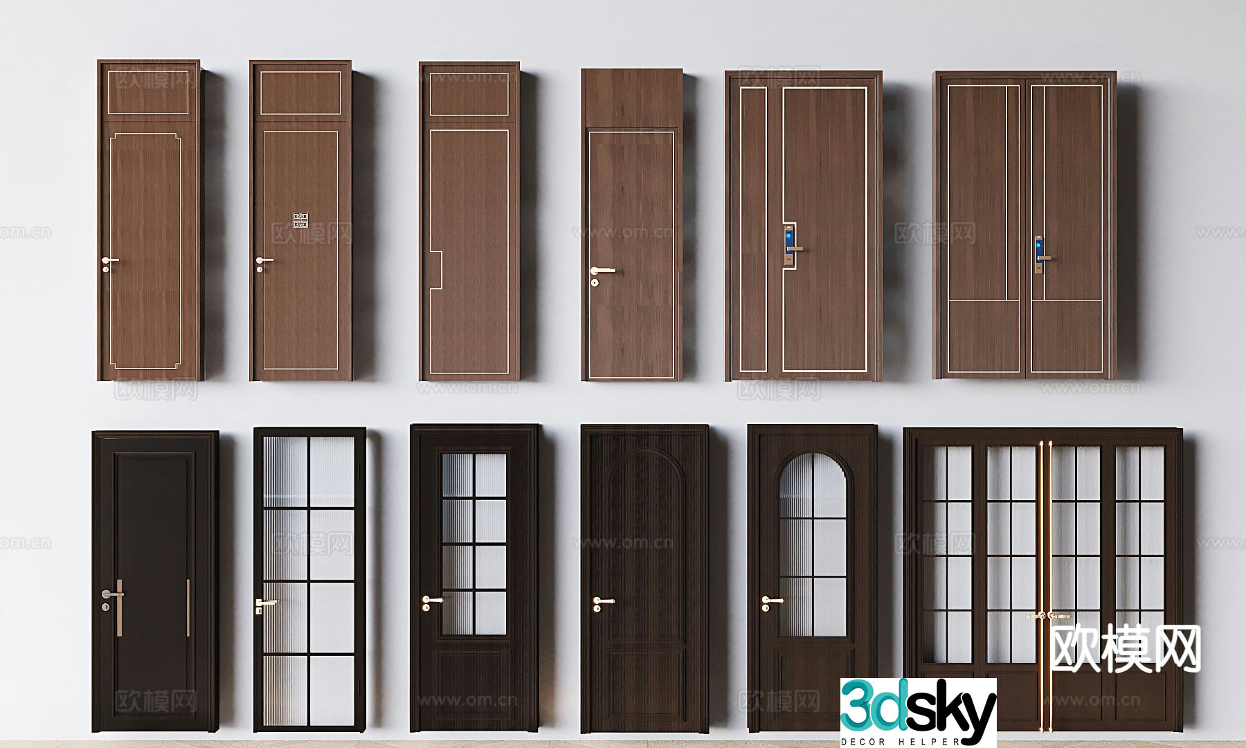 Medieval style ceiling door kitchen and bathroom door swing door double and double door 3D model