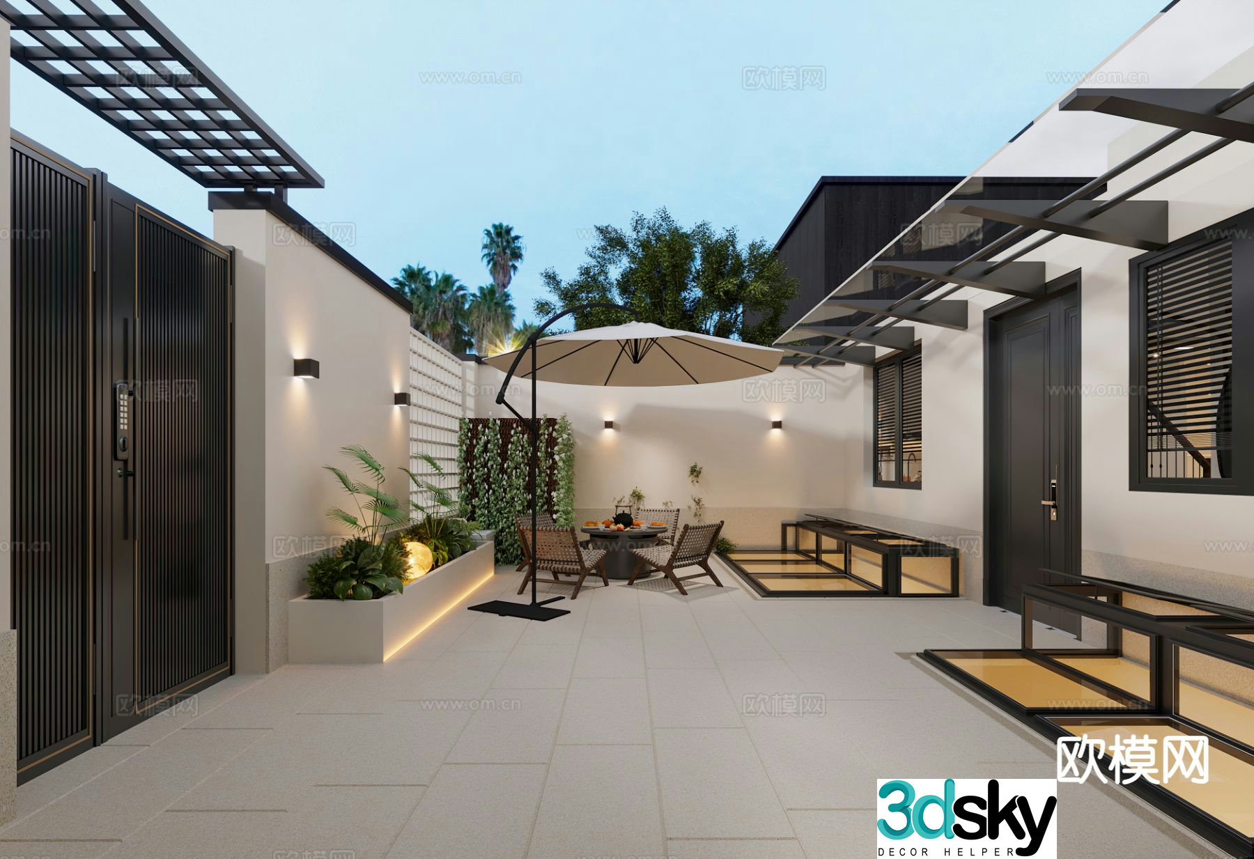 New Chinese style villa courtyard garden landscape 3d model