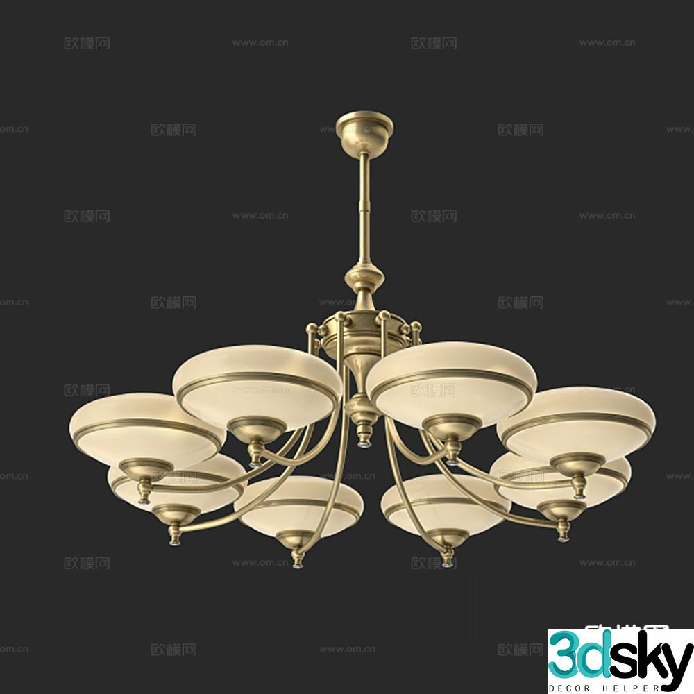 European style multi-head chandelier 3d model