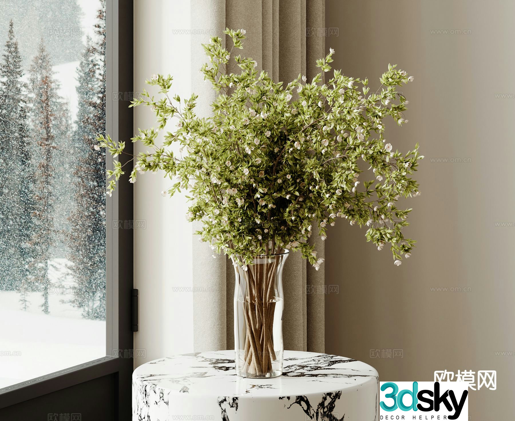 Glass Vase Green Plant Hydroponic Vase 3D Model