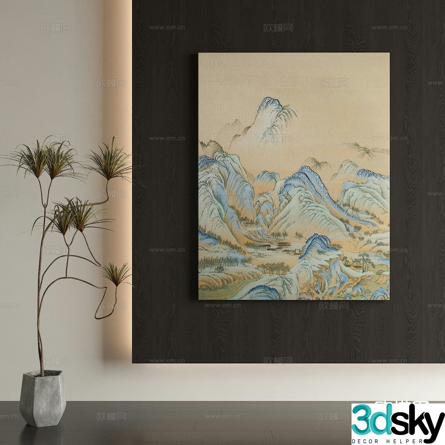 New Chinese style decorative painting Thousand Miles of Rivers and Mountains 3D model
