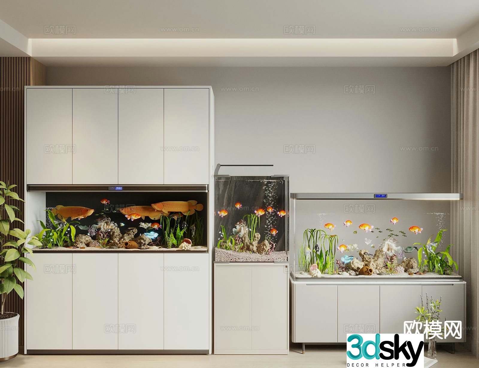 glass fish tank aquarium tropical fish 3d model