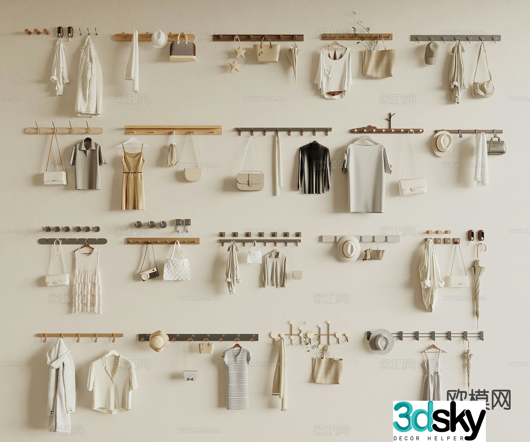 Modern coat hook clothing clothes bag 3d model