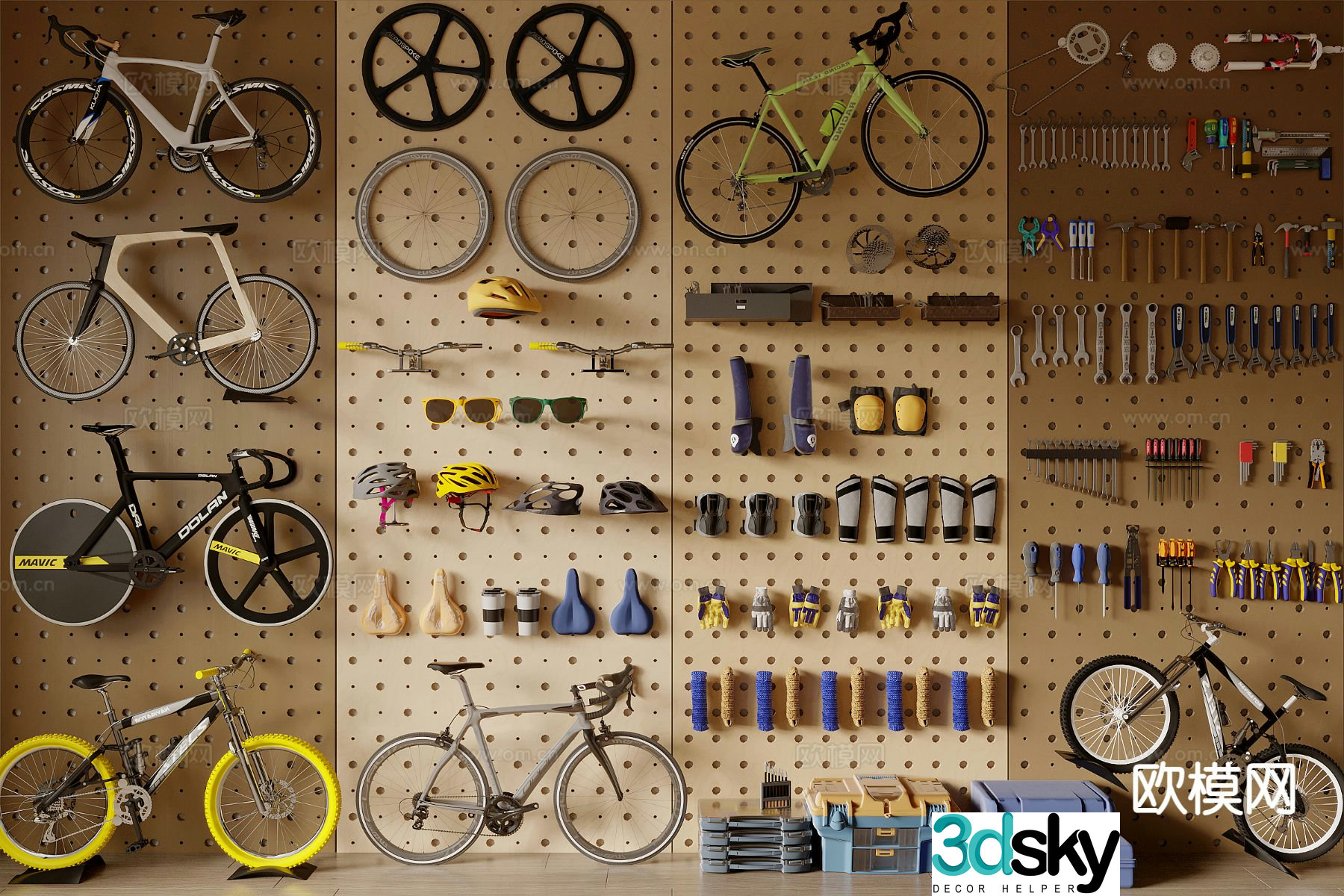 Modern cycling equipment bicycle helmet repair tools 3d model