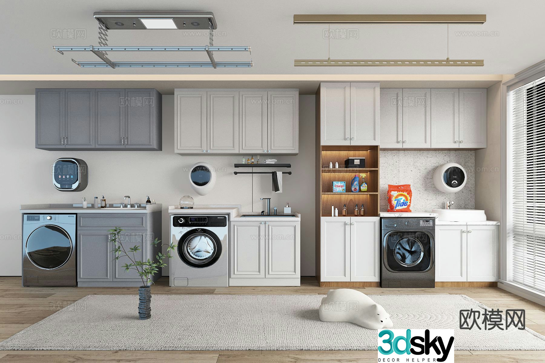 Simple European balcony cabinet washing machine cabinet 3D model