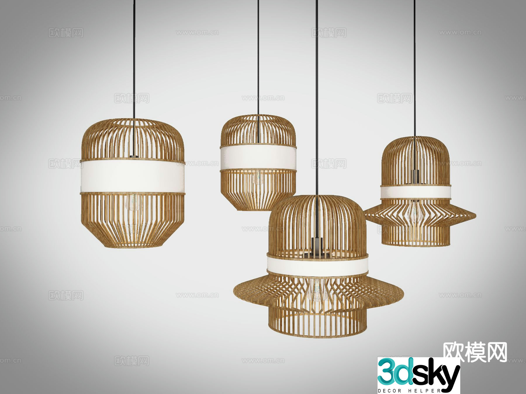 New Chinese style chandelier bamboo chandelier 3d model