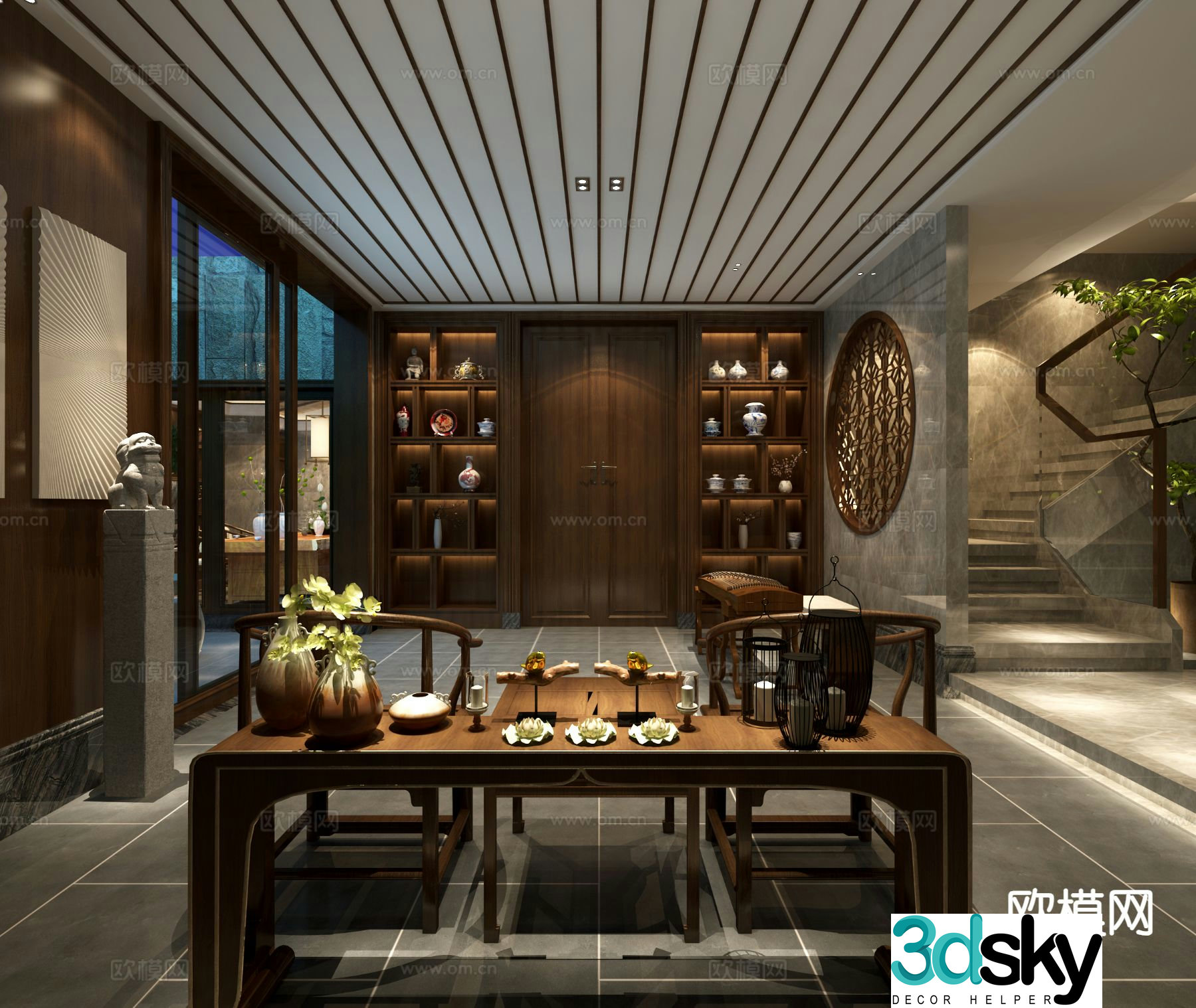 New Chinese style villa basement study 3D model