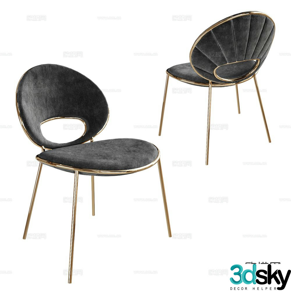 ALMA Italian light luxury chair dining chair 3D model