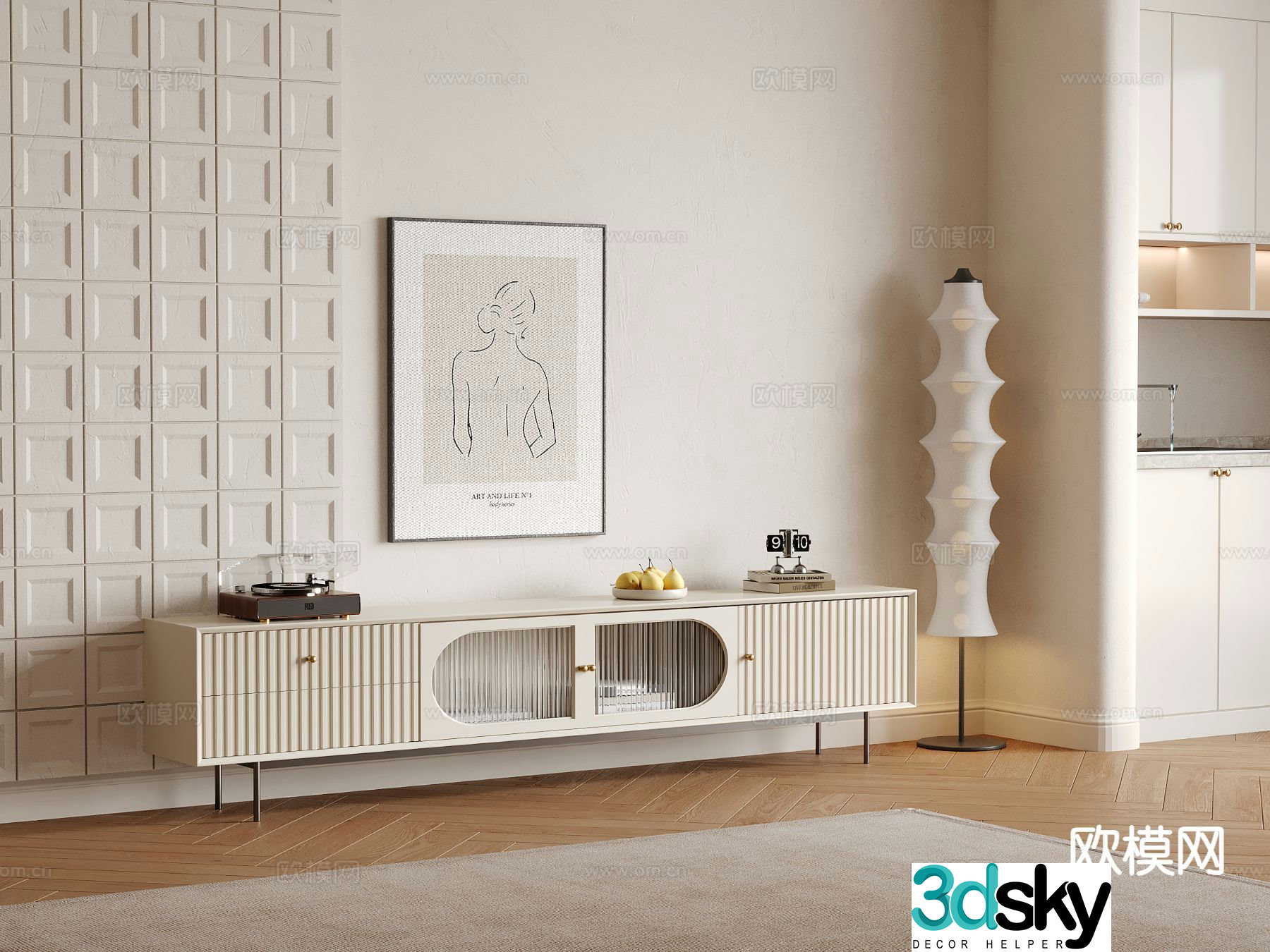 Cream style TV cabinet 3d model