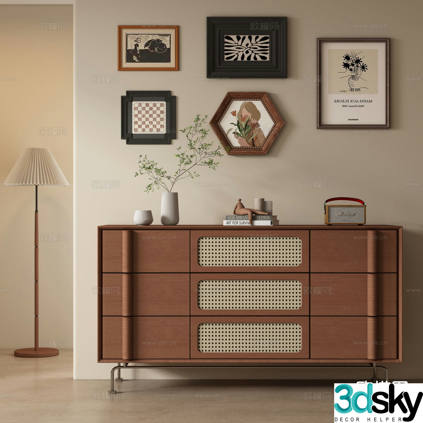 Medieval style side cabinet and entrance cabinet 3D model