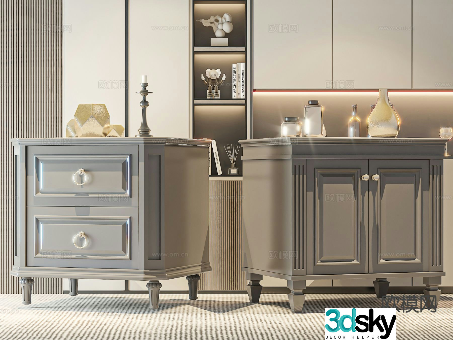 Simple European bedside table 3d model