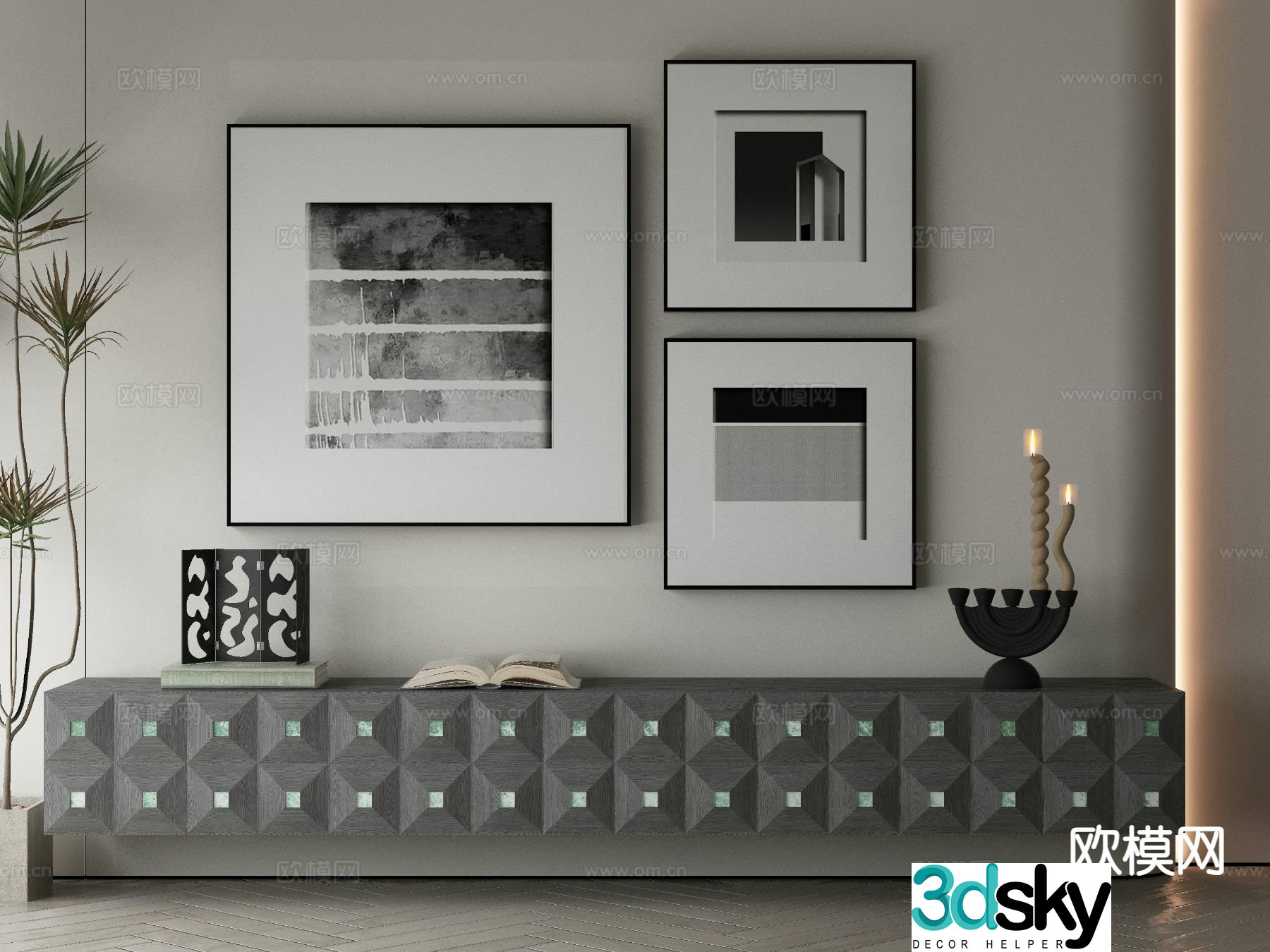 Modern art painting black and white painting decorative painting 3d model