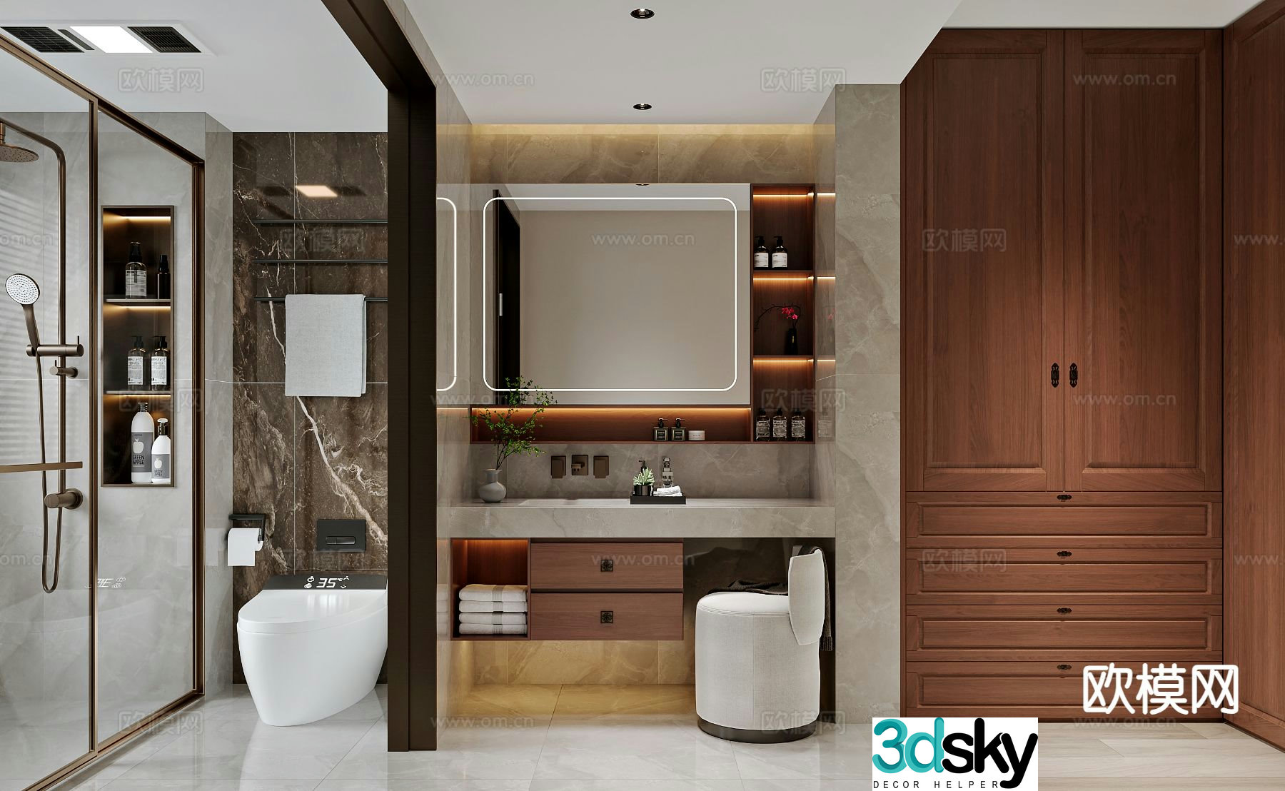 Chinese style bathroom master bathroom cloakroom wet and dry separation 3D model