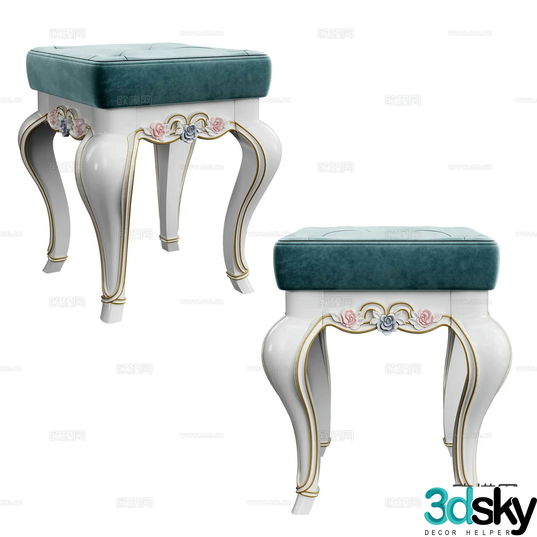 European classical sofa stool stool makeup stool 3d model