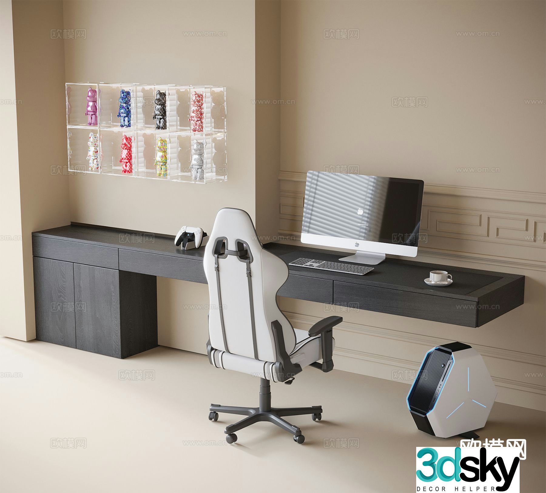 Modern desk and chair computer desk and chair gaming chair 3d model