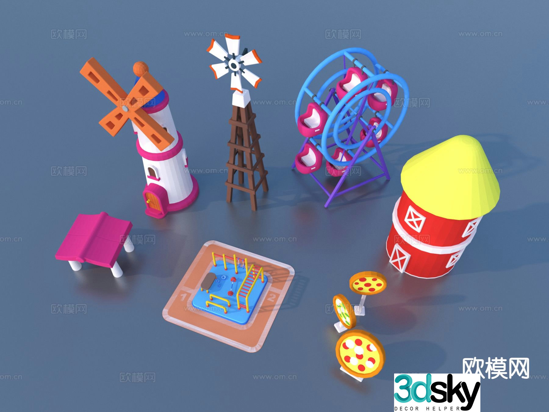 Cartoon toys play house toys sketch 3d model