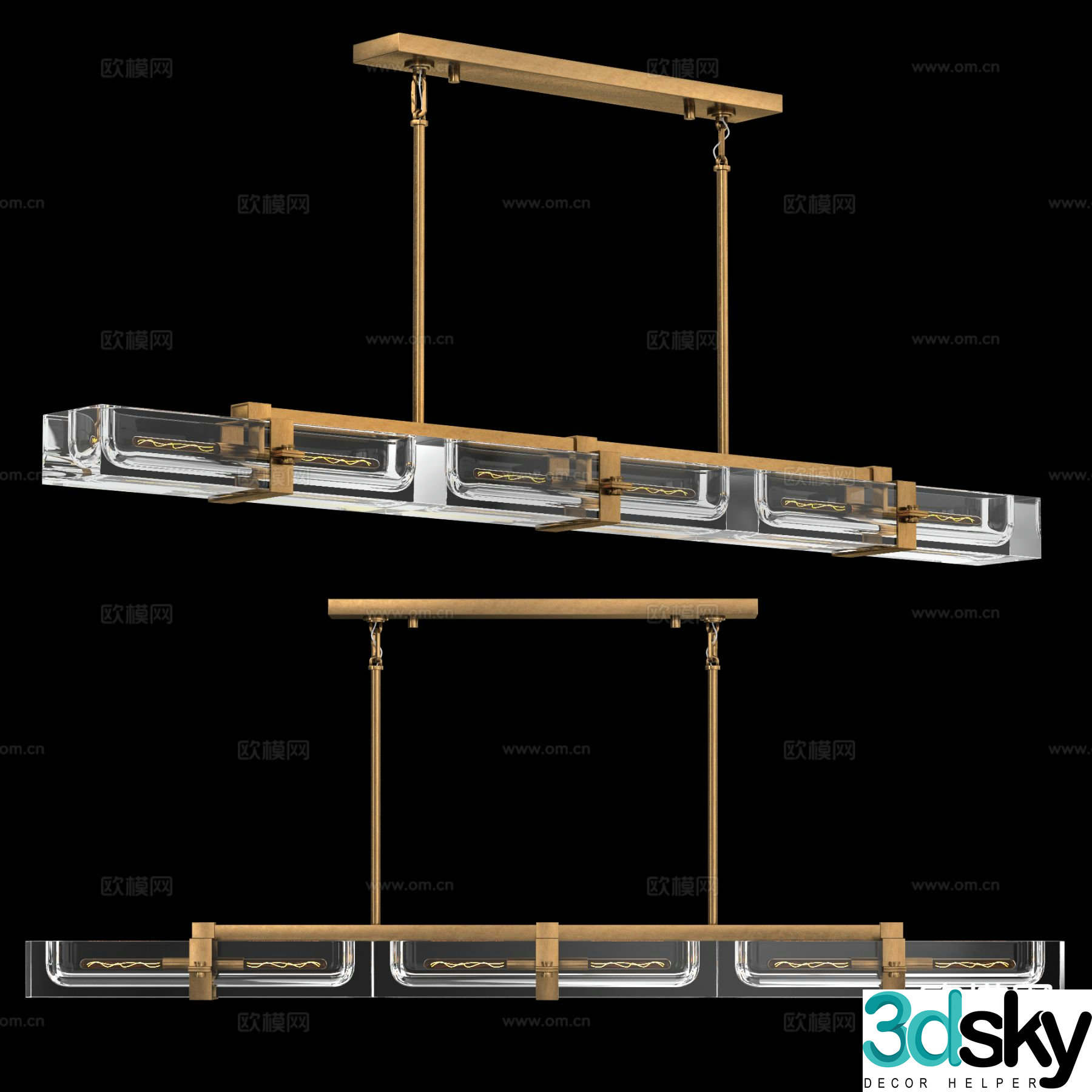 Light luxury linear chandelier 3d model