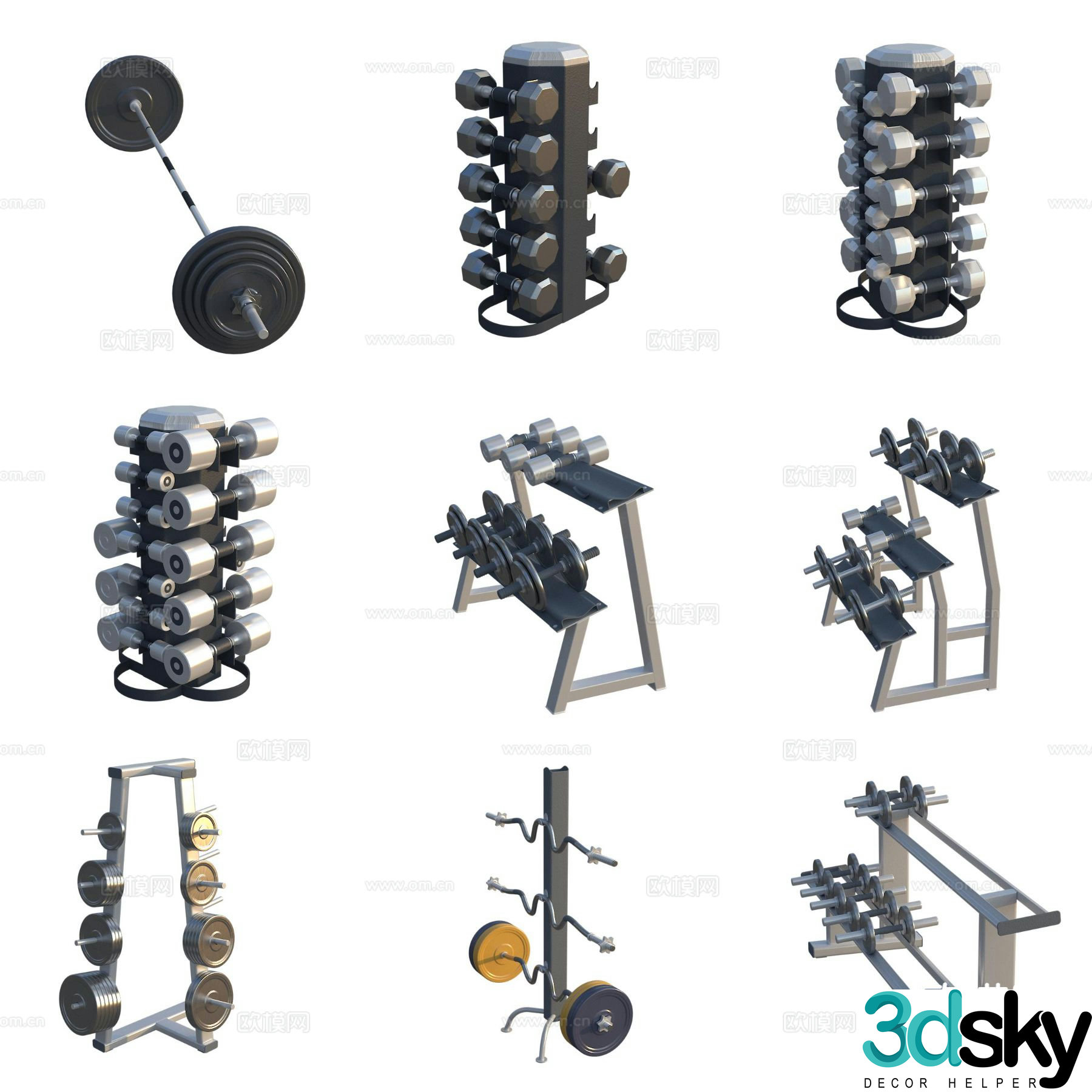 dumbbell weightlifting equipment sports fitness 3d model