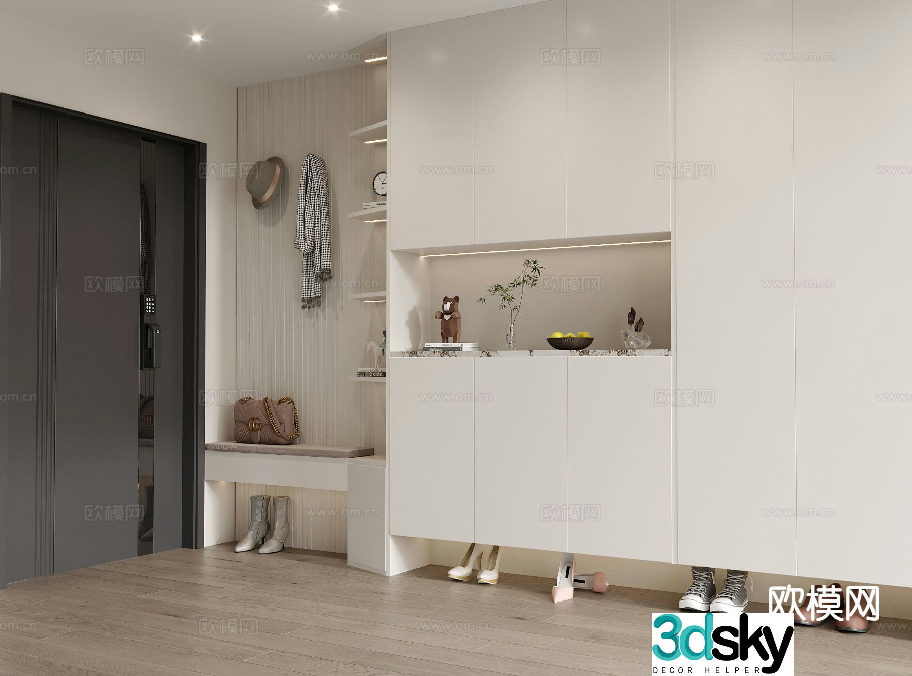 Modern entrance shoe cabinet full-top shoe cabinet 3D model