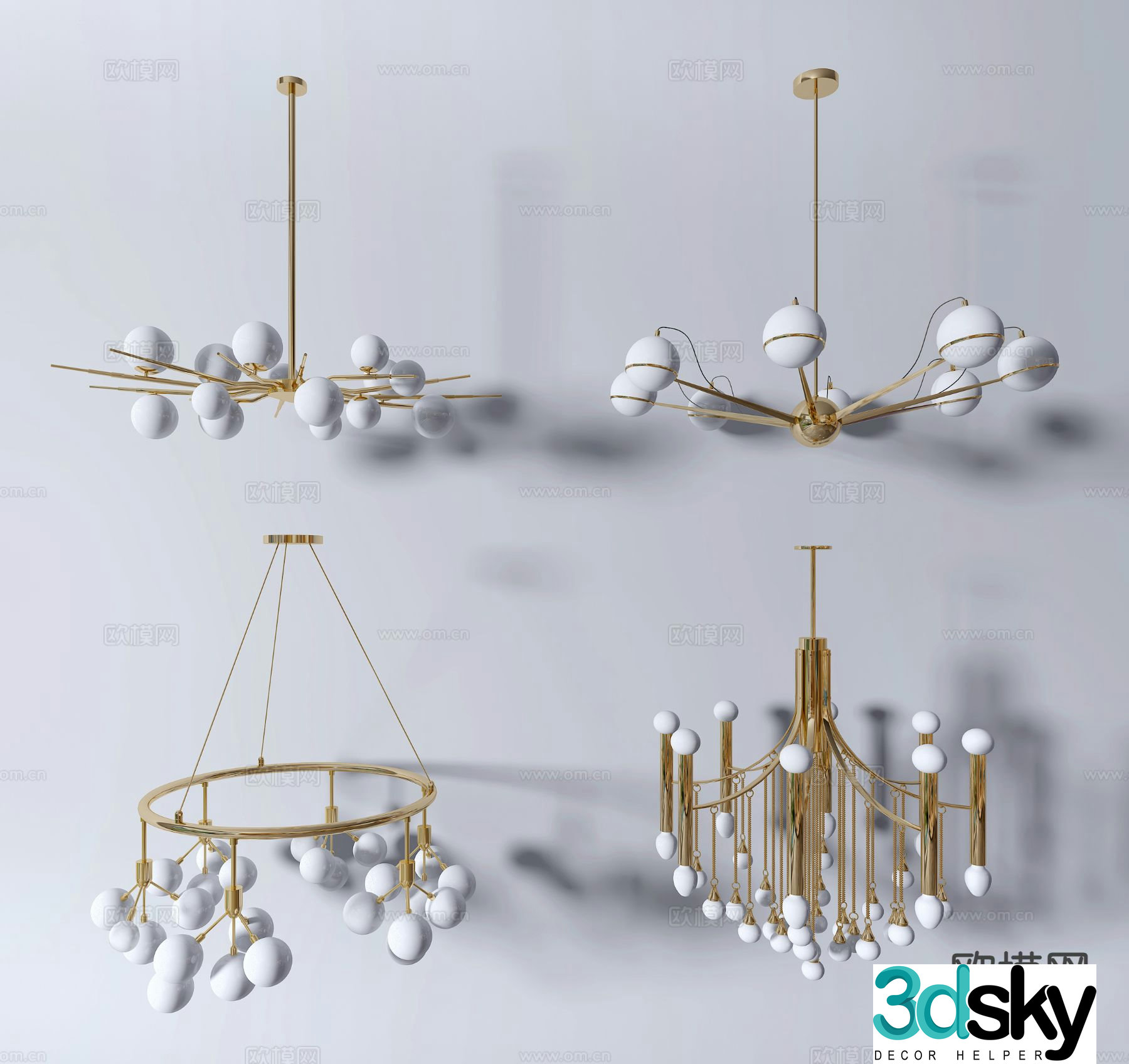 Light luxury multi-head chandelier 3D model