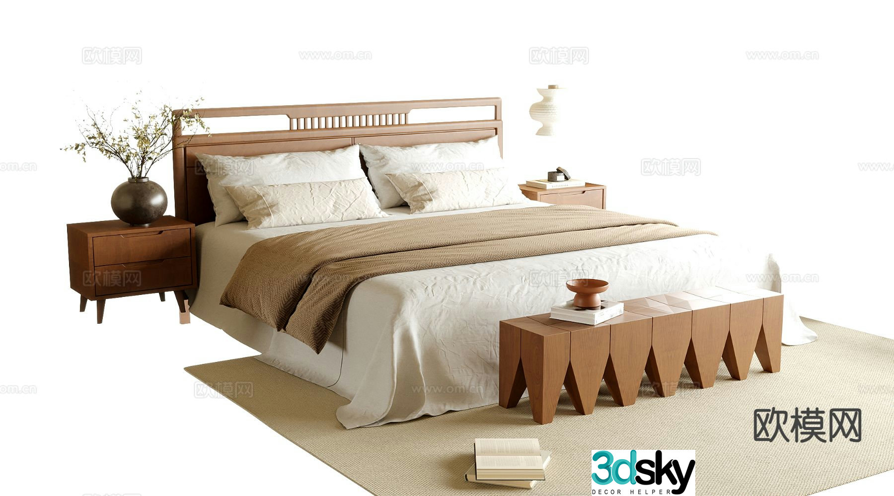 Wabi-sabi double bed 3d model