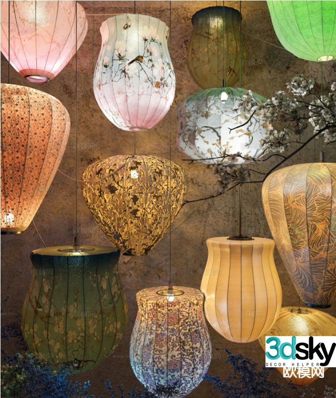 Chinese lantern decorative lamp 3d model