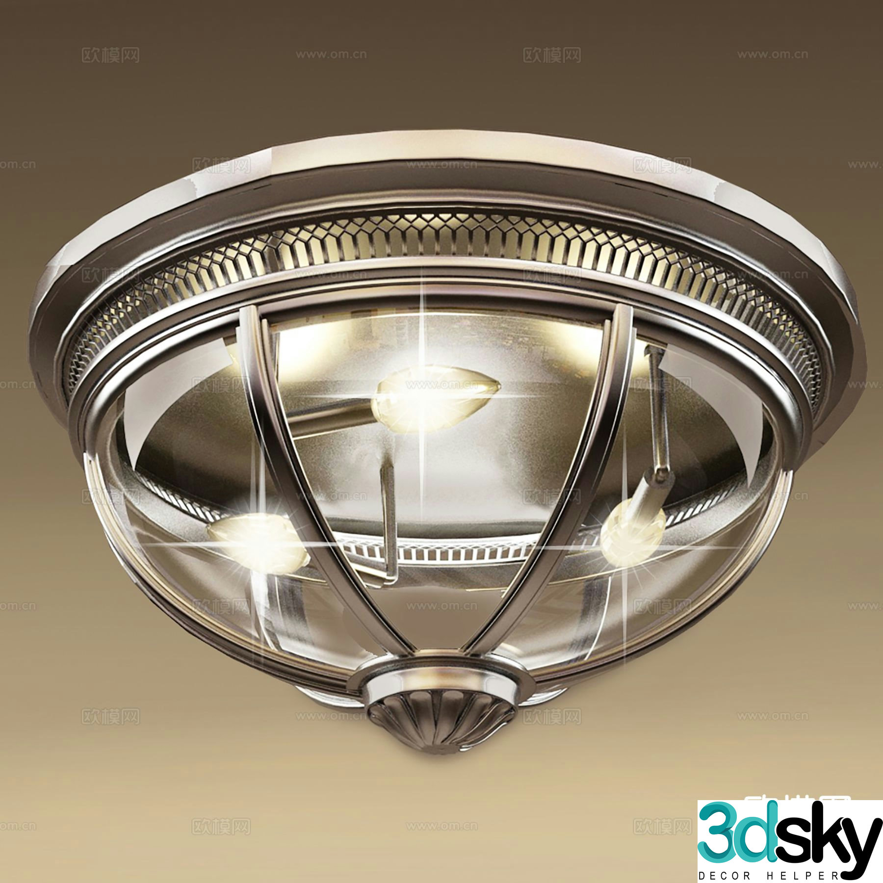 American style ceiling lamp wrought iron ceiling lamp 3d model