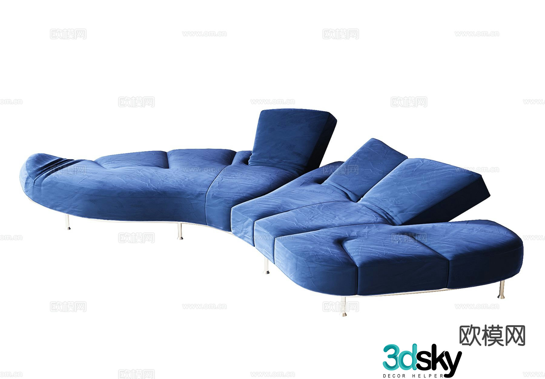 modern curved sofa blue sofa multi-person sofa 3d model