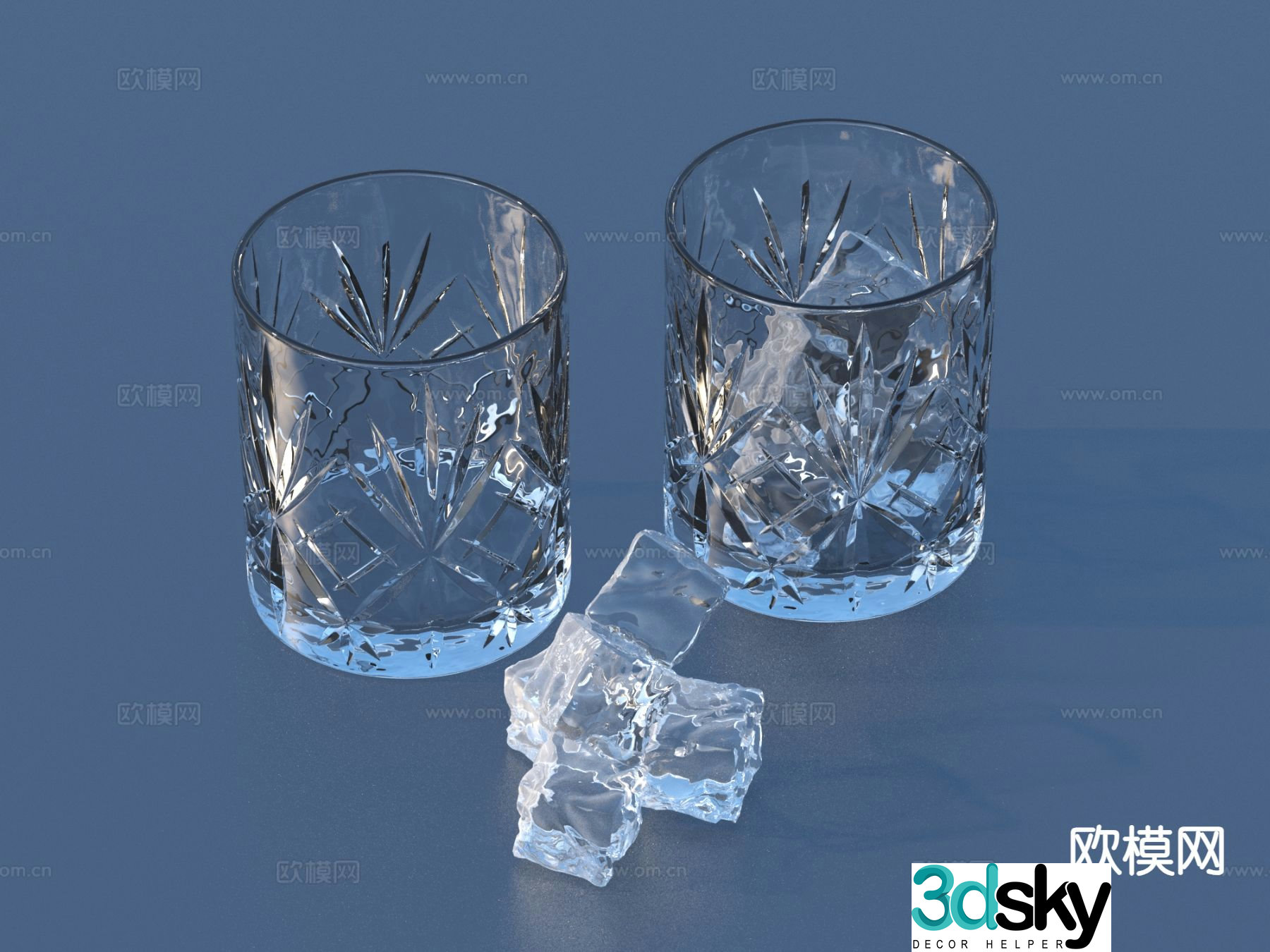 ice cube glass wine glass 3d model