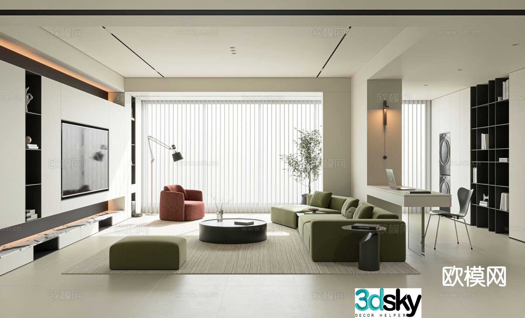 Italian style living room horizontal hall large flat floor 3D model
