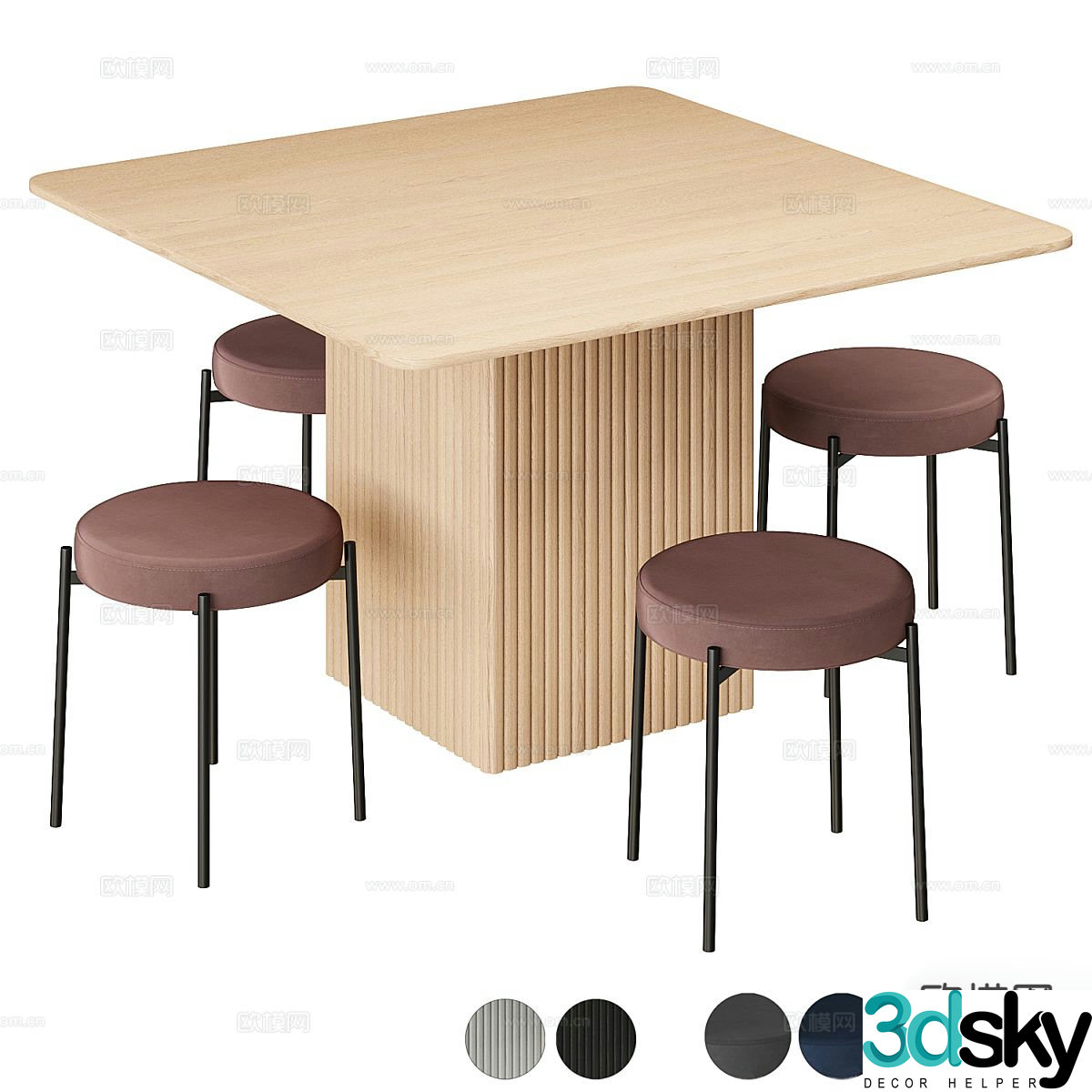 Modern square dining table and chairs 3d model