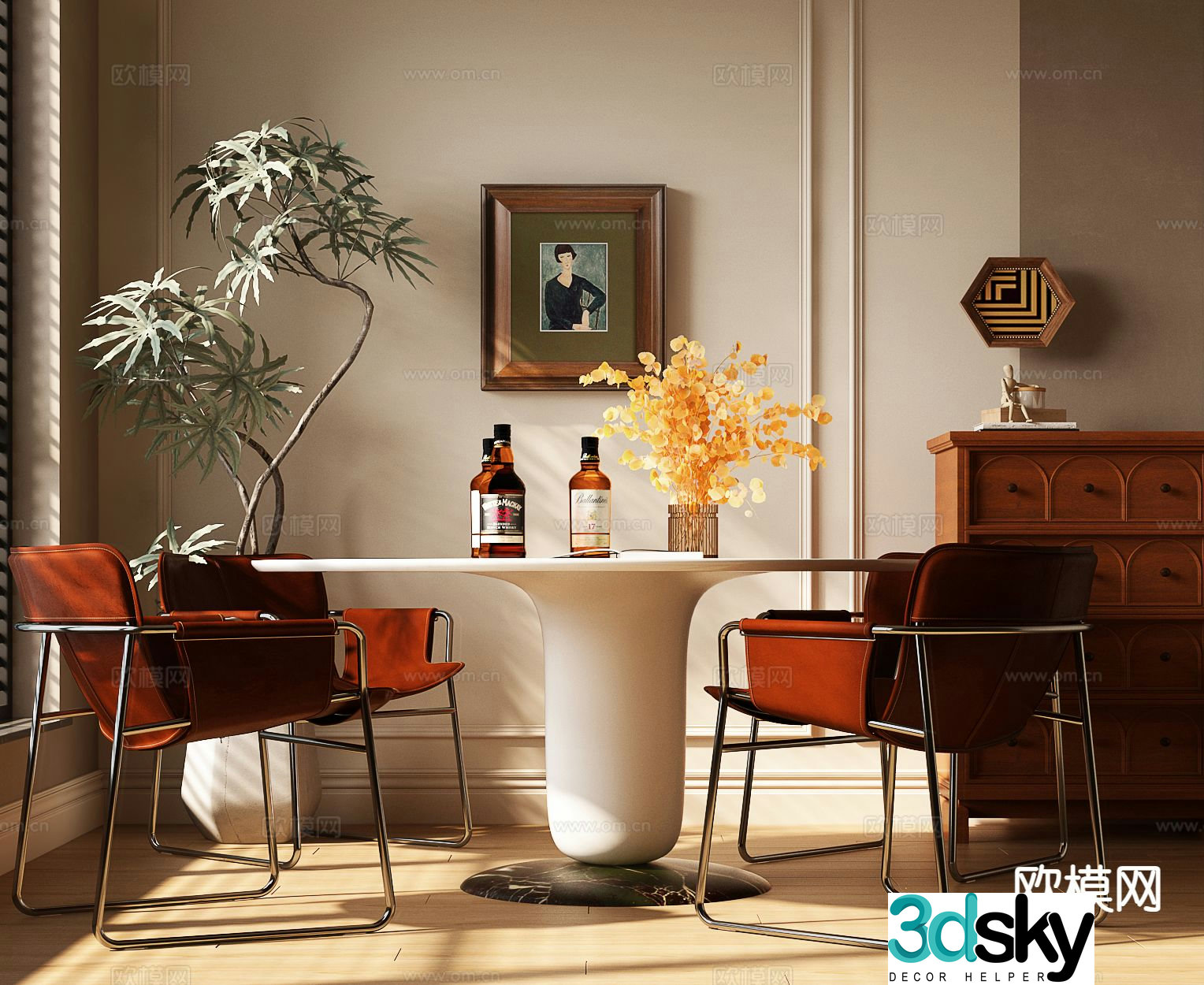 Medieval style dining table and chairs 3d model