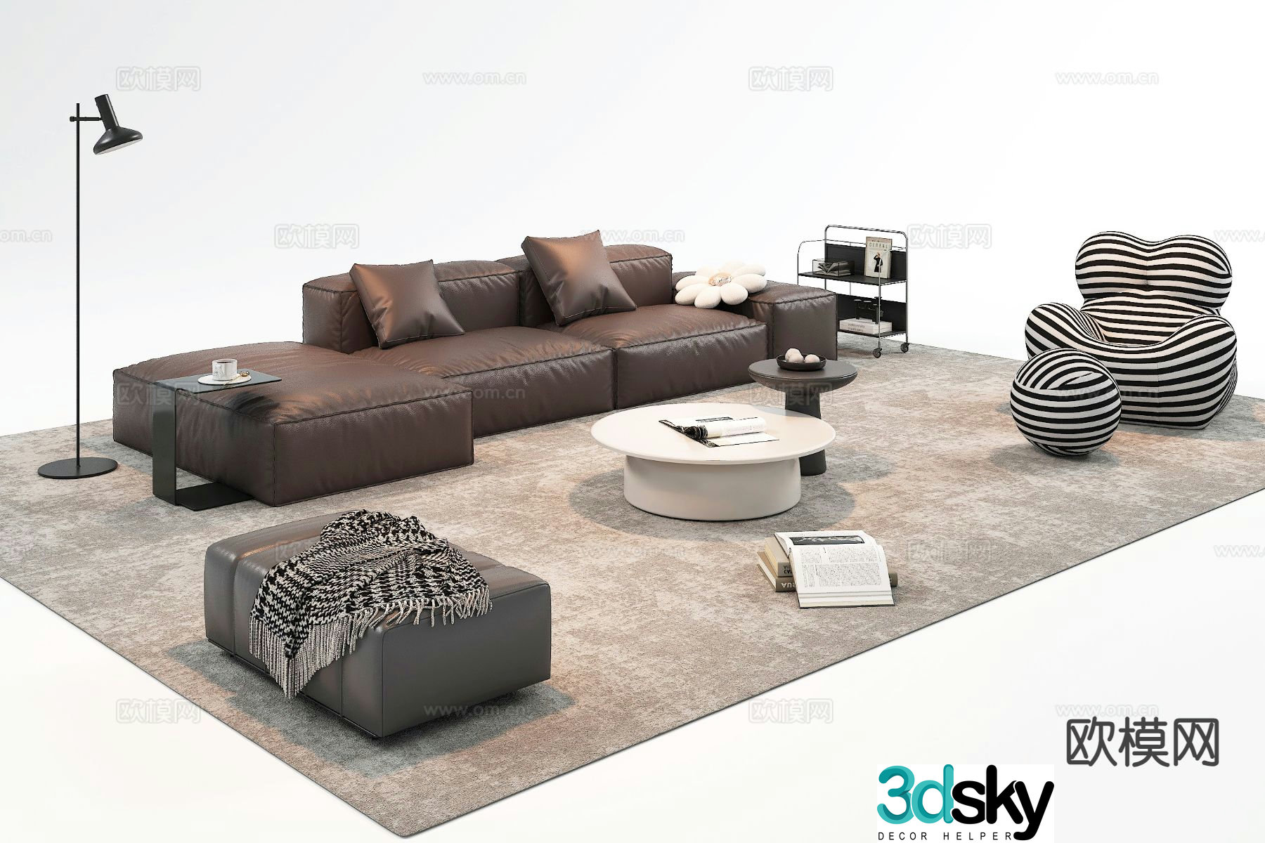 Italian style modular sofa upholstered sofa 3d model