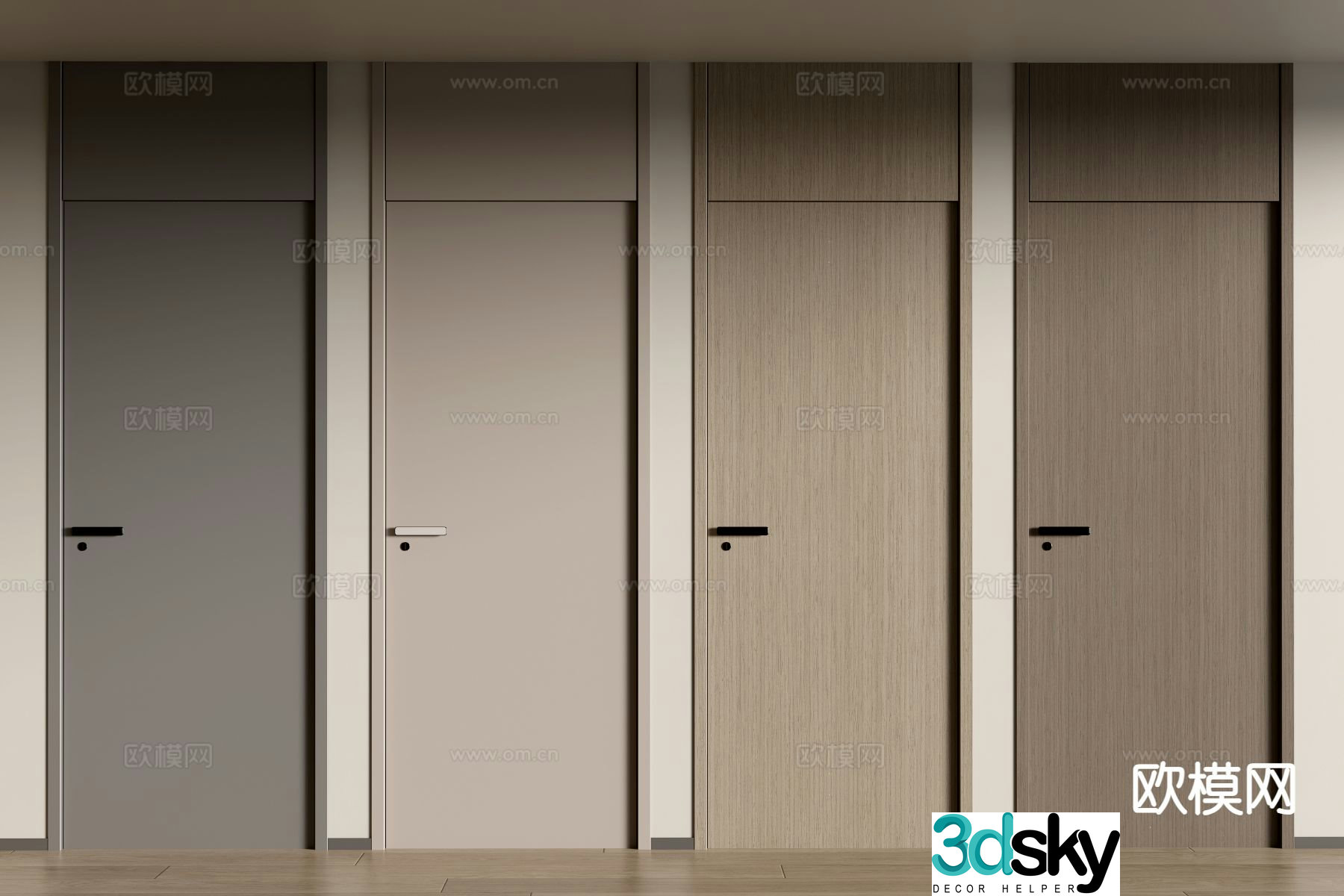 Modern through-top door single door bedroom door 3d model