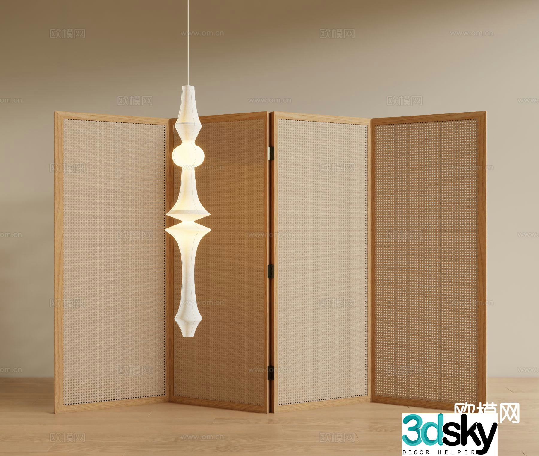 Wabi-sabi rattan screen 3D model
