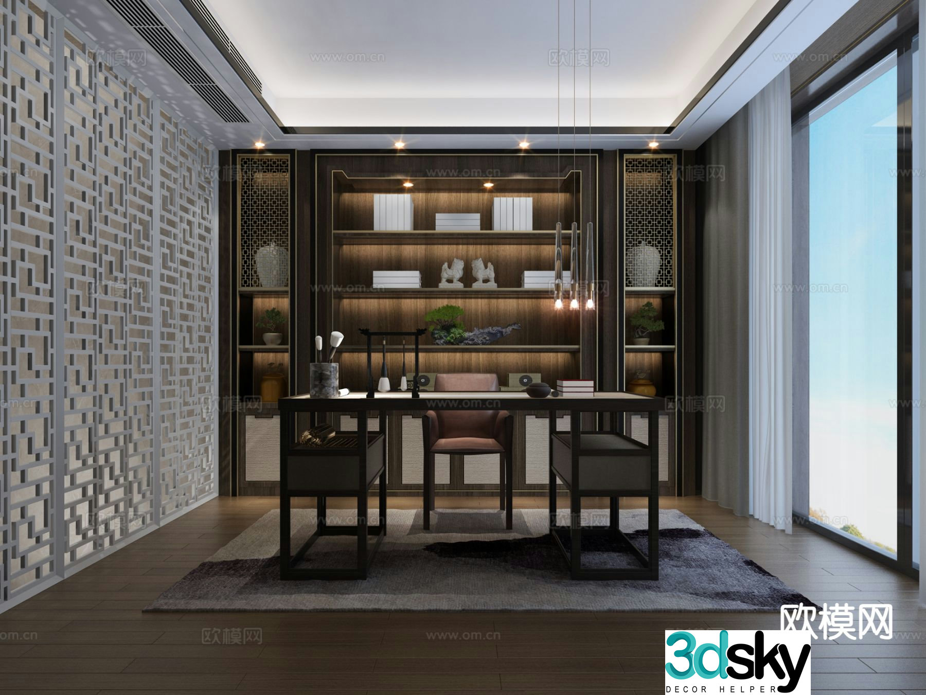 New Chinese style study 3D model