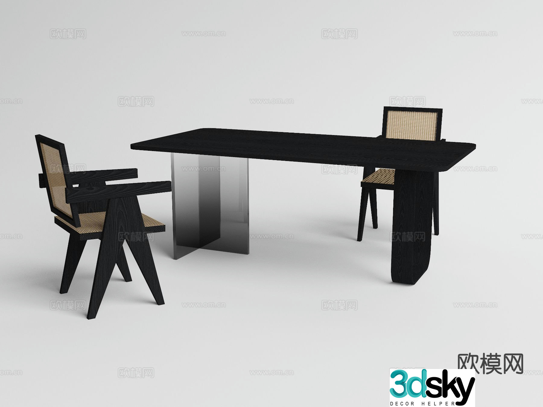 Wabi-sabi dining table and chairs 3d model
