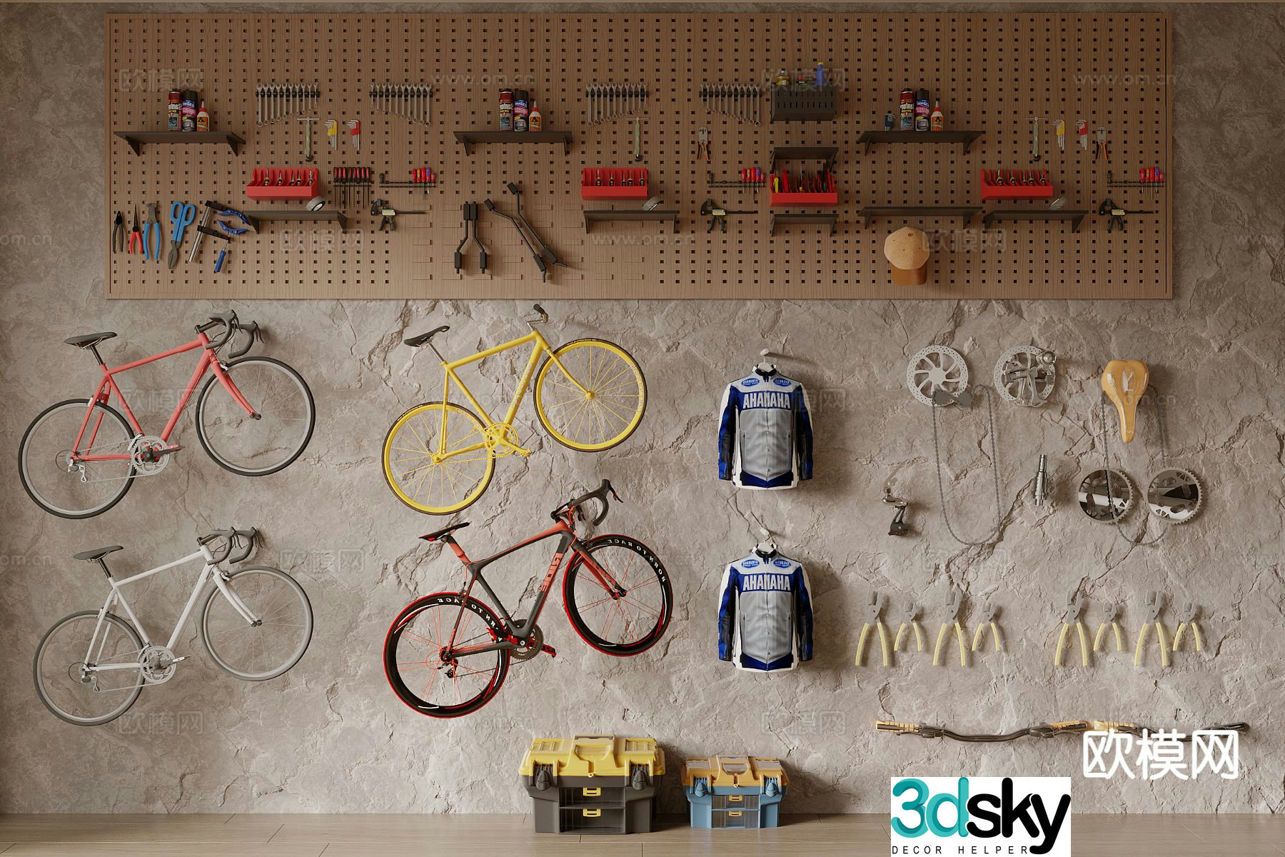 Modern cycling equipment bicycle helmet repair tools 3d model