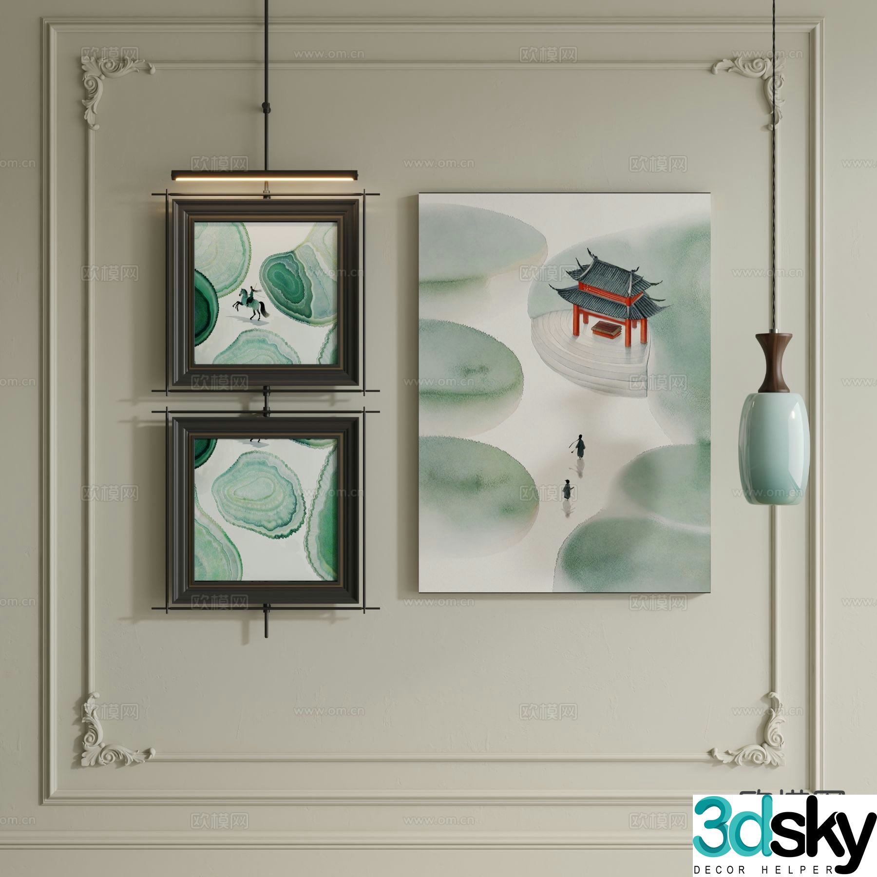 New Chinese style hanging painting hanging rod decorative painting Zen hanging painting 3D model