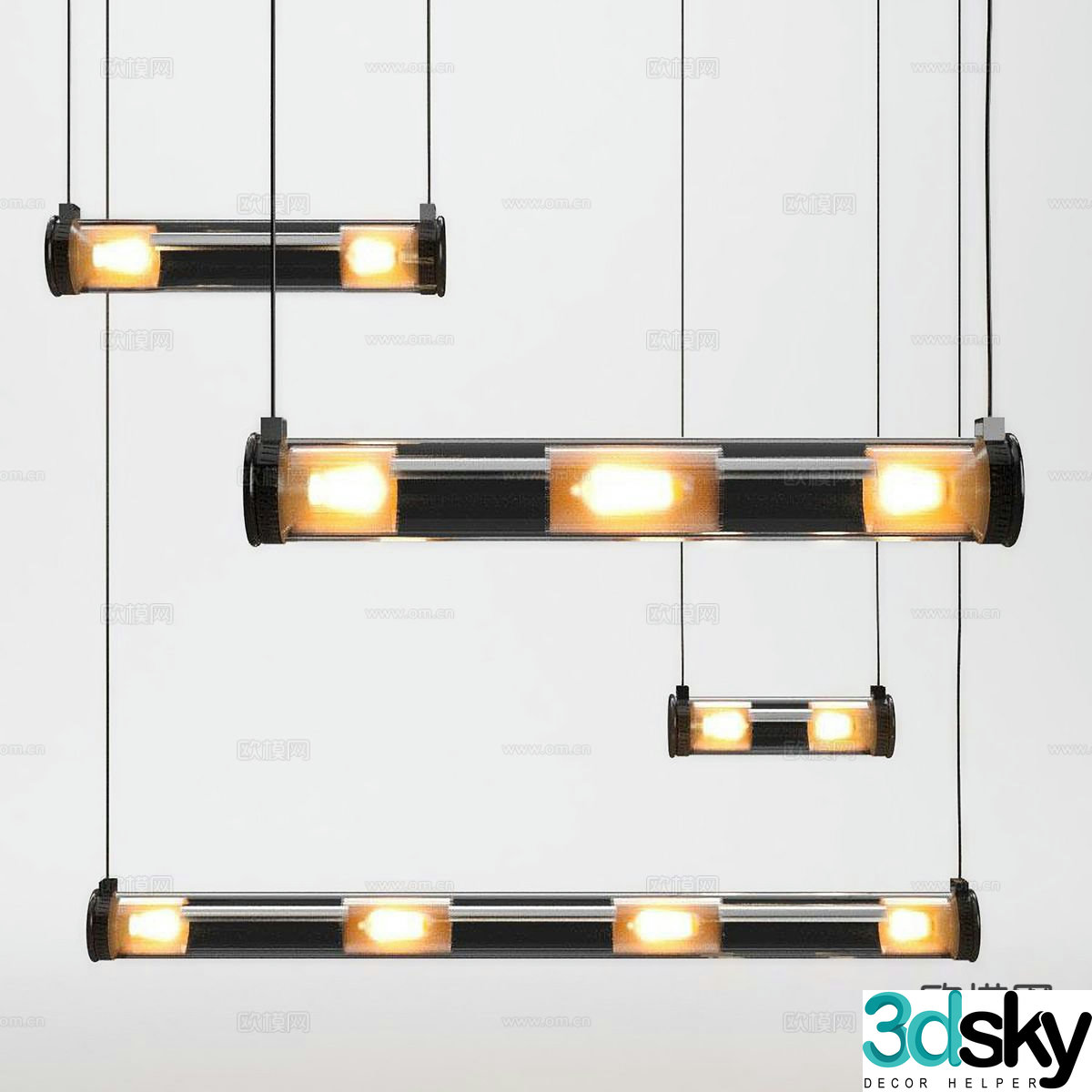 Industrial style chandelier strip chandelier 3d model
