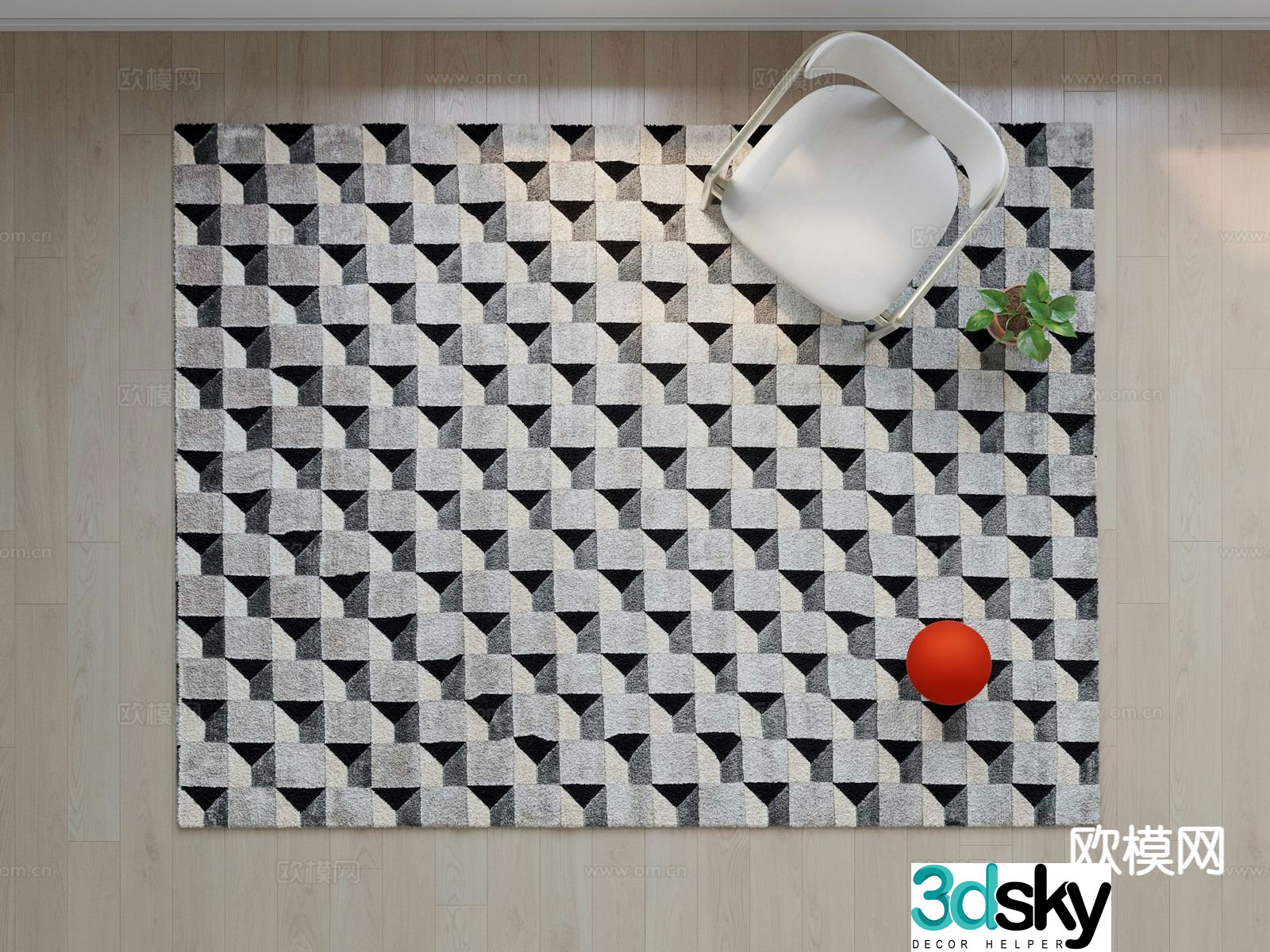 Modern carpet square rug 3d model