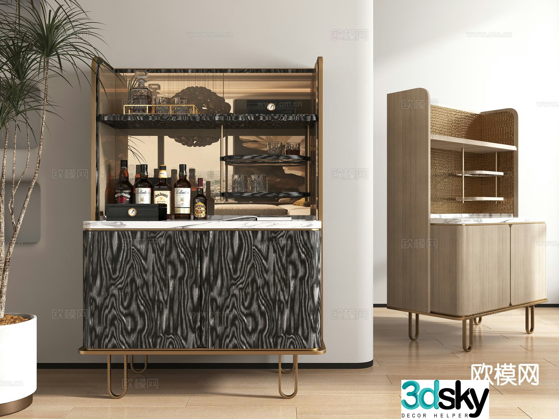 Modern hotel wine cabinet guest room minibar cabinet 3d model