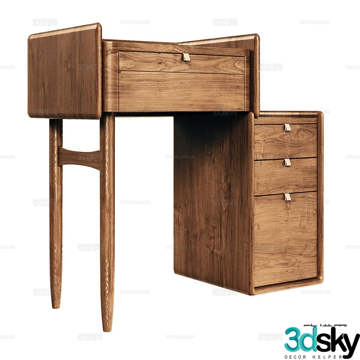Nordic simple desk walnut desk 3d model