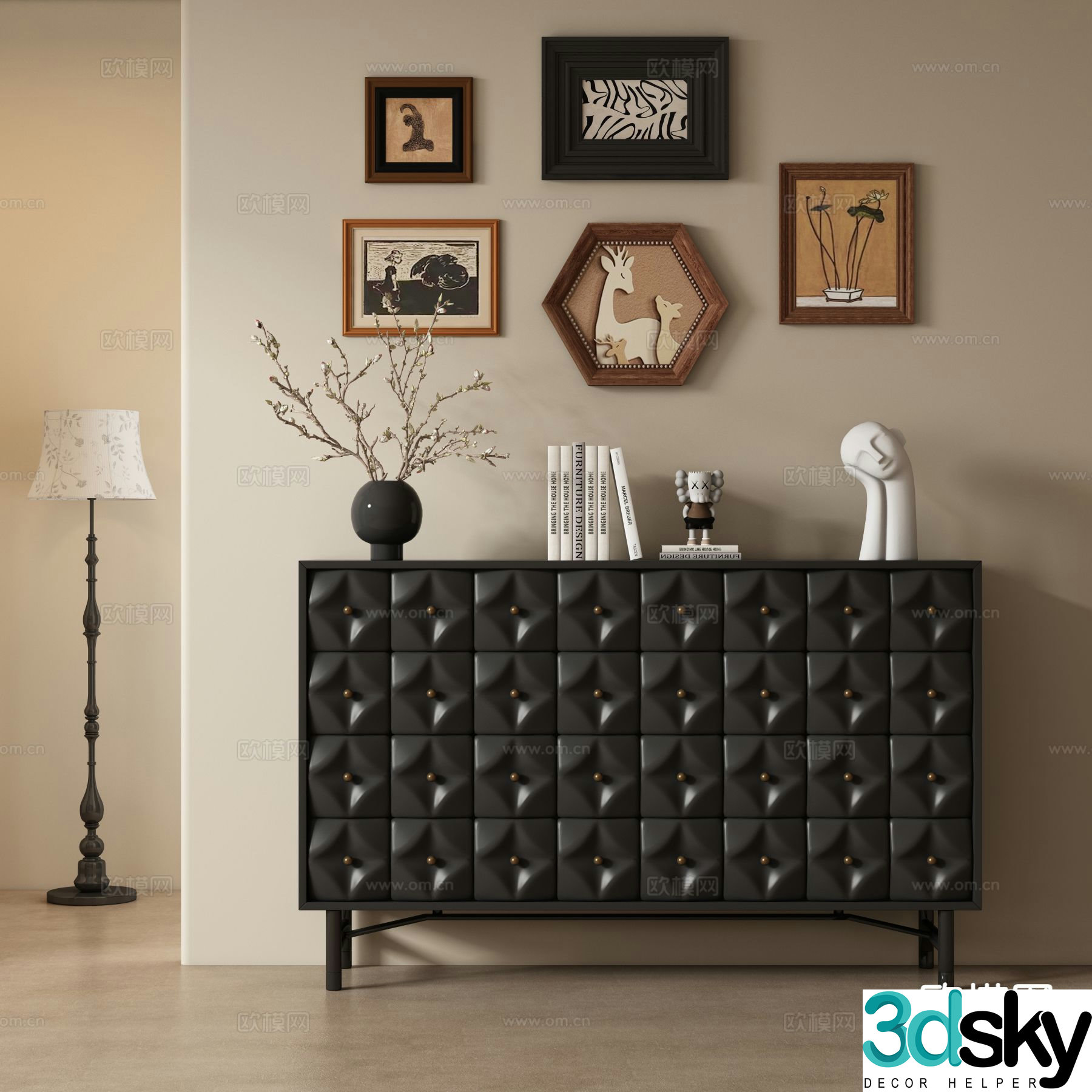 Medieval style side cabinet and entrance cabinet 3D model