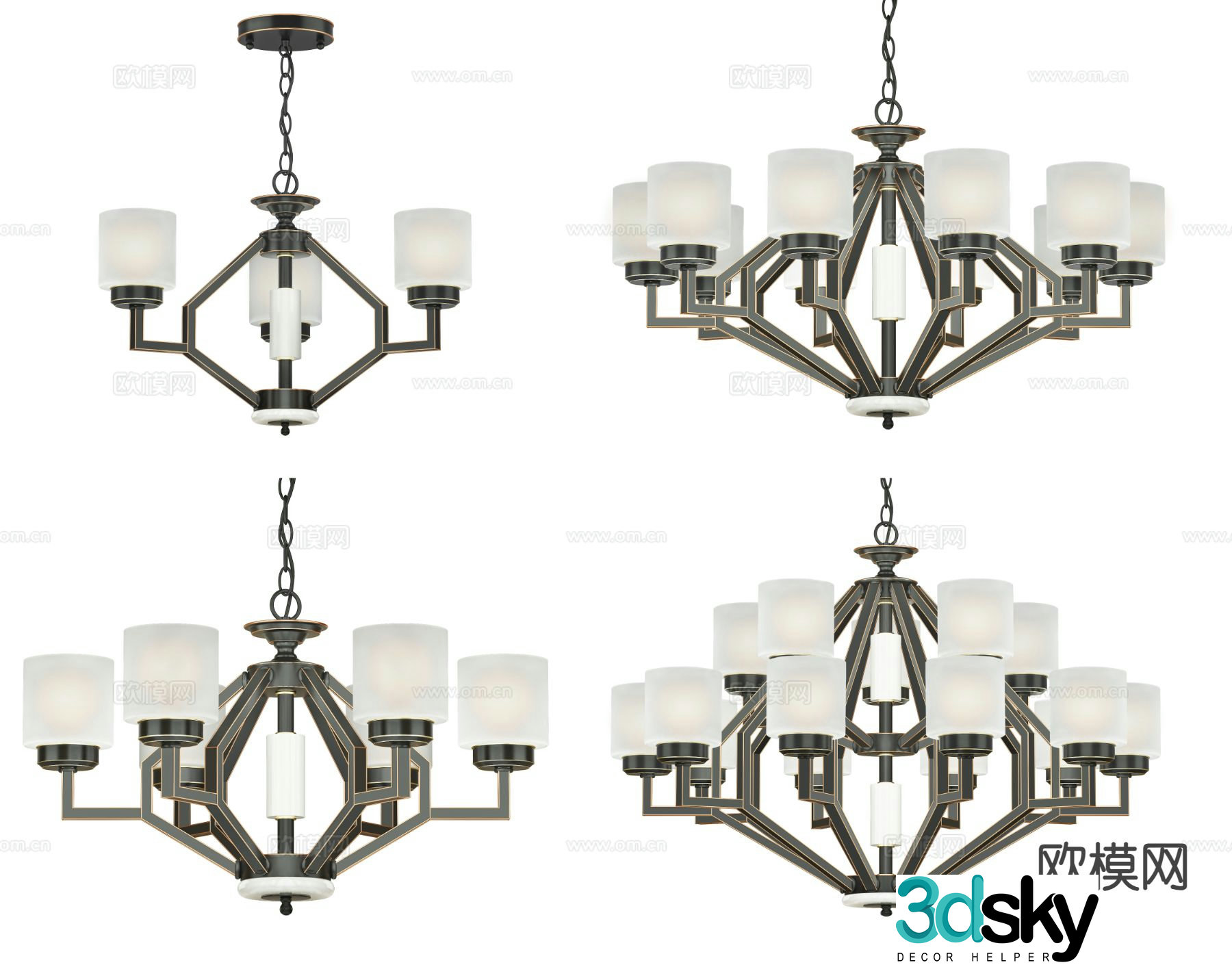 Chinese style multi-head chandelier 3d model