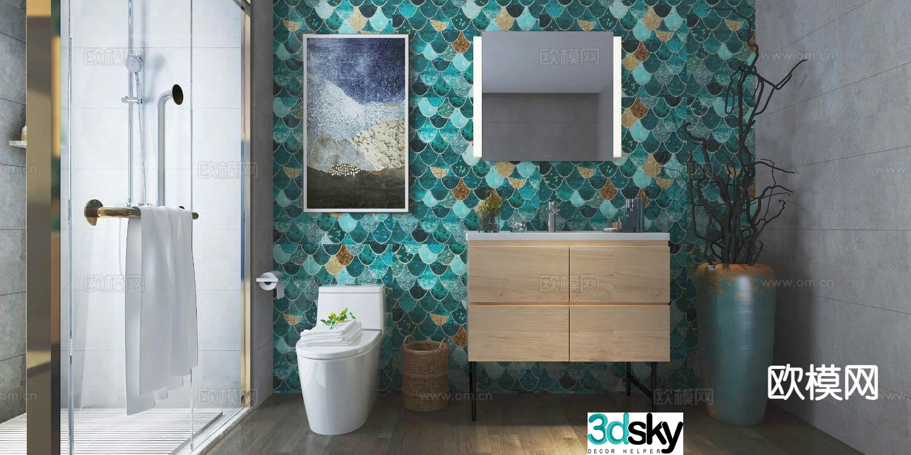 American toilet bathroom washbasin 3d model