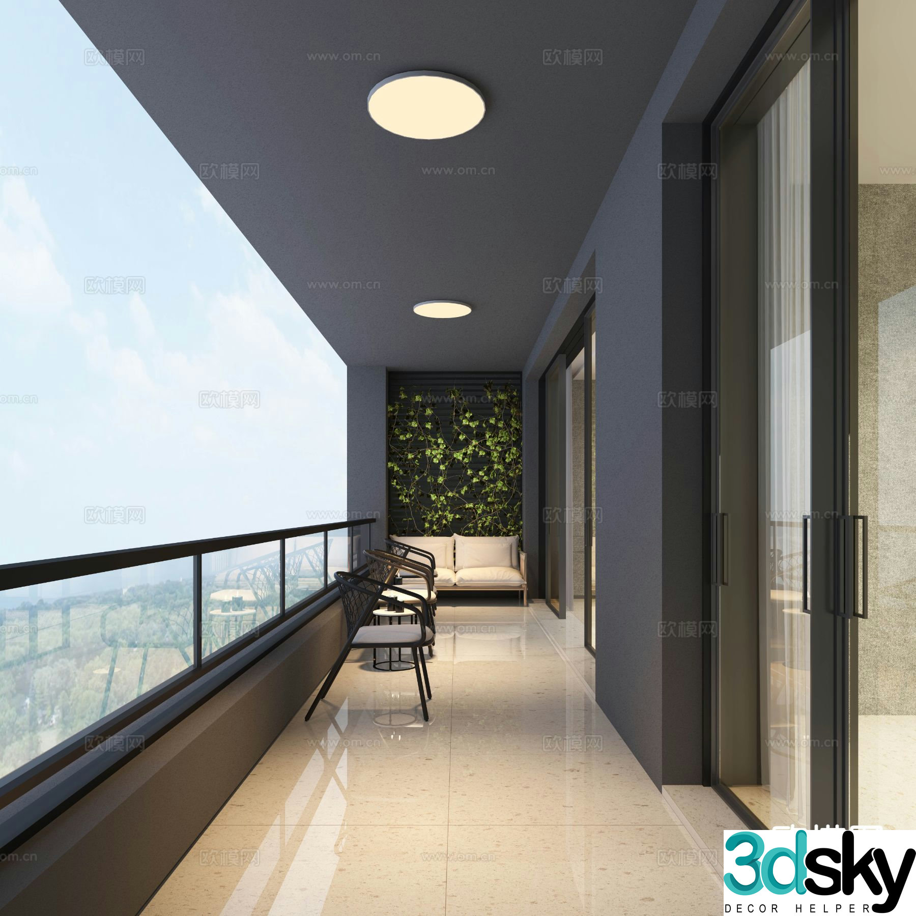 Modern outdoor balcony living balcony 3d model