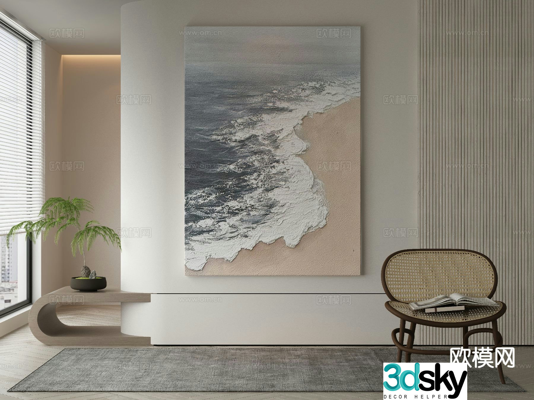 Modern art painting beach painting decorative painting 3d model