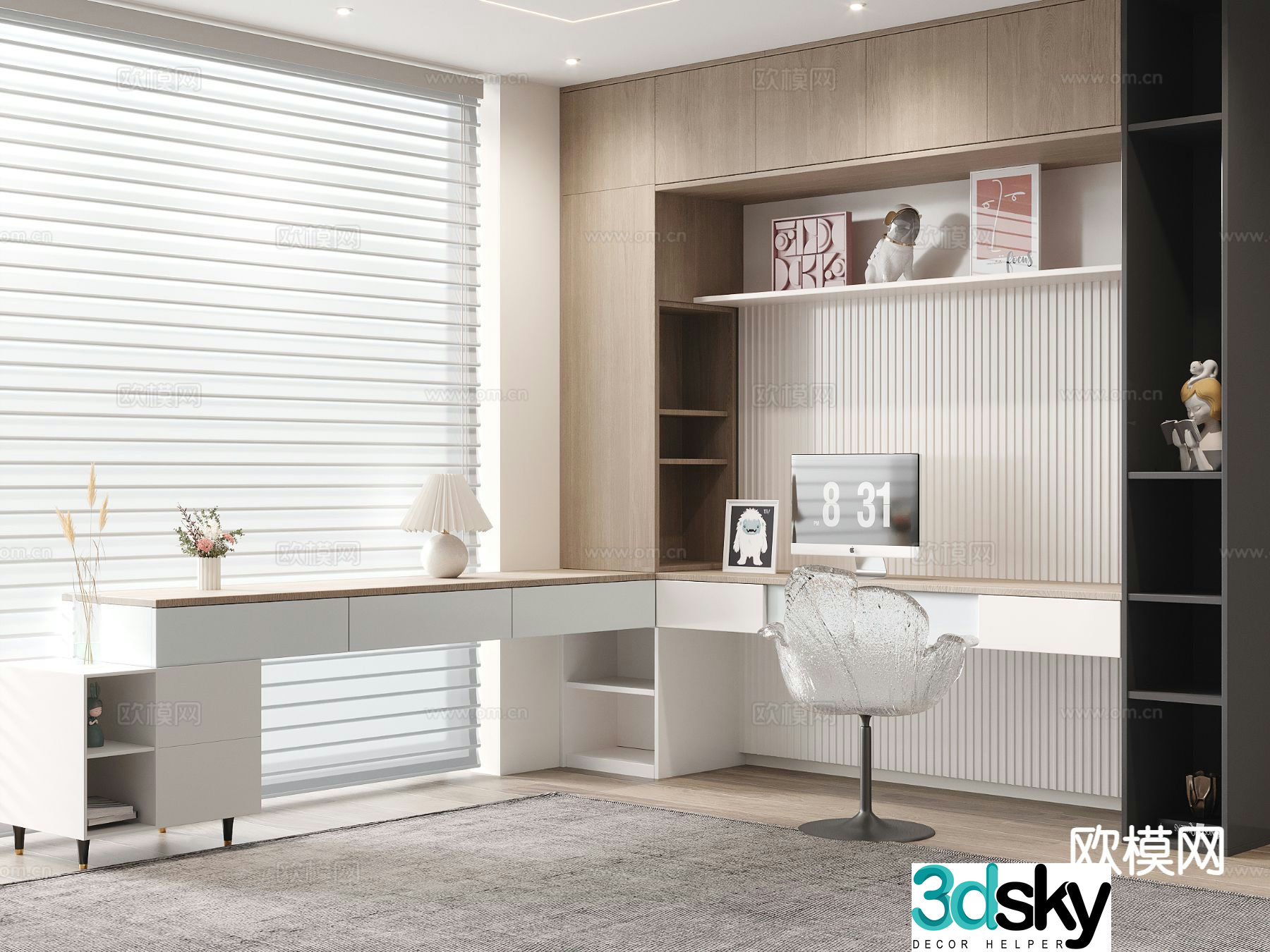 Modern bookcase desk integrated corner desk 3d model